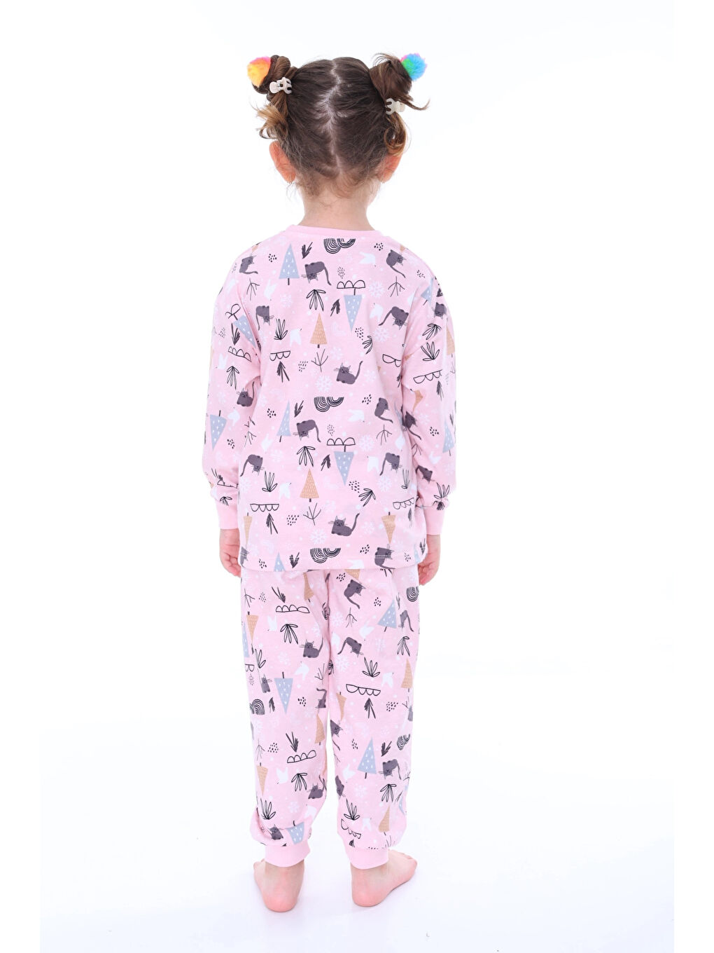 Myhanne Pudra Pembe Kedi Desenli Kız Çocuk Pijama Takımı 31212 - 4