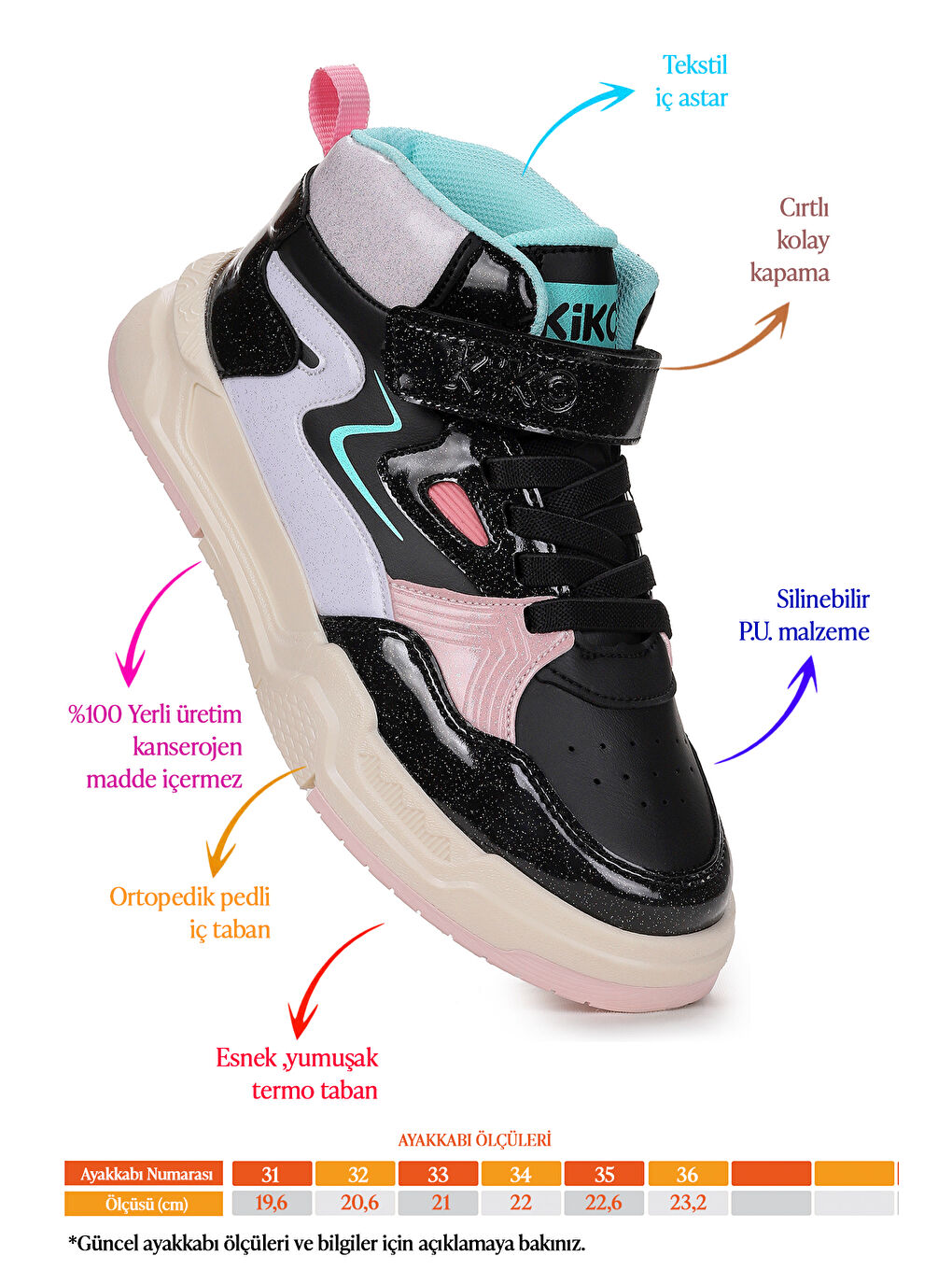 Siyah Hayka-3 Cırtlı Kız Çocuk Spor Ayakkabı-1