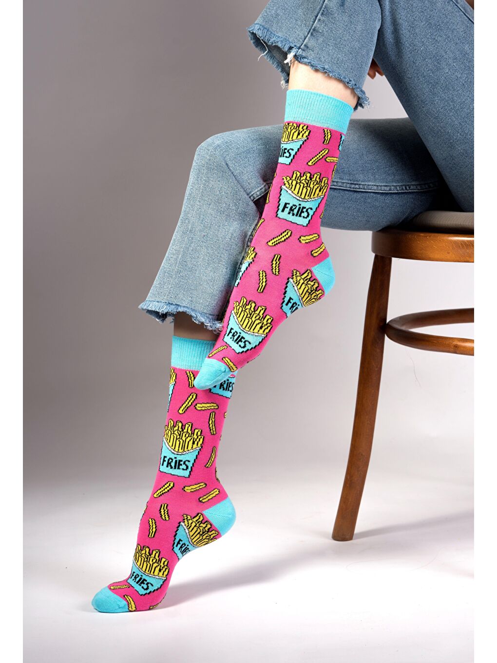 Fuşya Fries Desenli Çorap-3