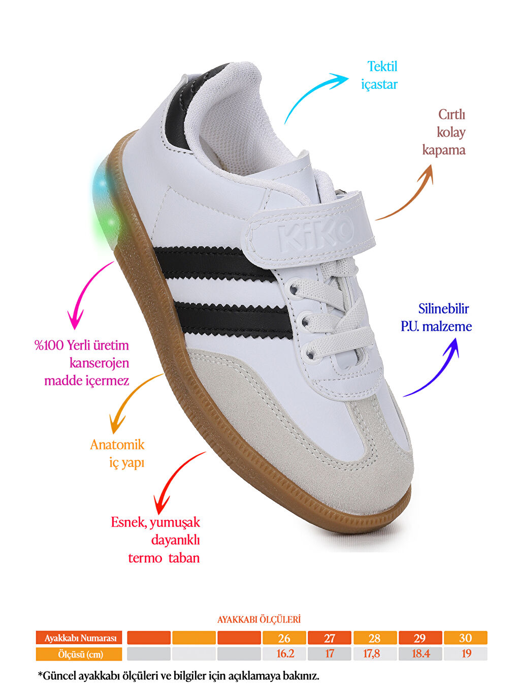 Beyaz Renis Günlük Cırtlı Işıklı Kız Çocuk Spor Ayakkabı-1