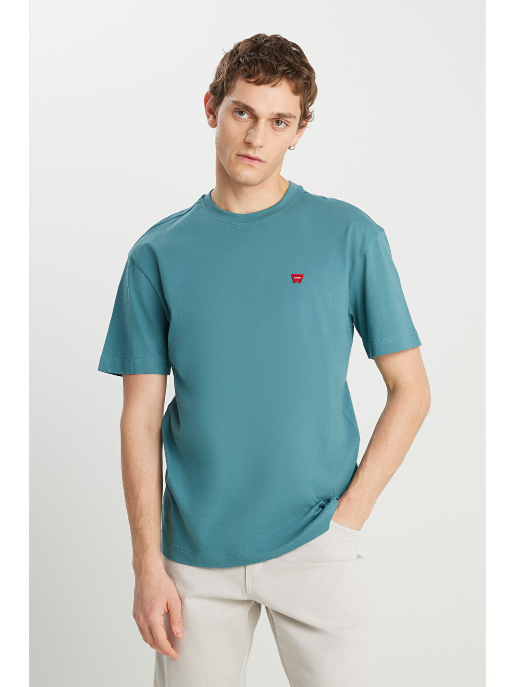 %100 Pamuk Relaxed Fit Geniş Kesim Minimal Logo Lacivert Tişört-1