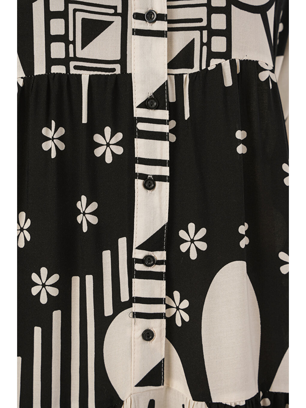 Kadın Desenli Uzun Tesettür Elbise 2585 - D. Siyah-4