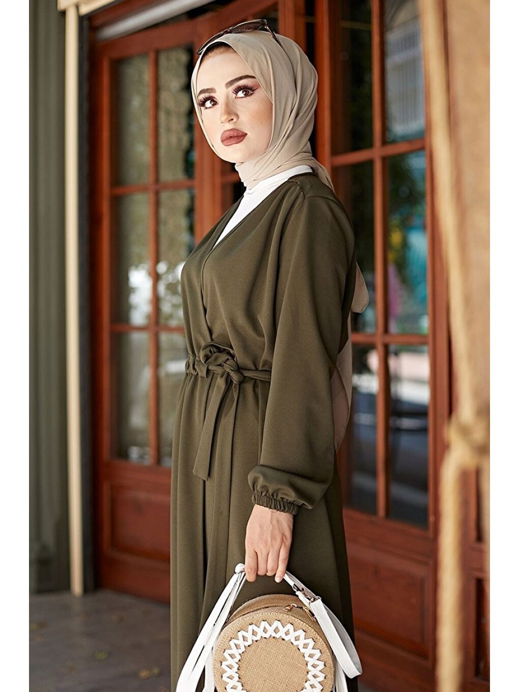 Belden Bağlamalı Hırka Haki - 26586-1