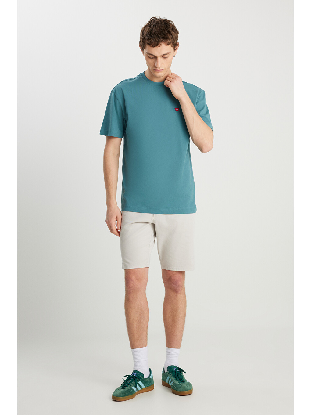 %100 Pamuk Relaxed Fit Geniş Kesim Minimal Logo Lacivert Tişört-2