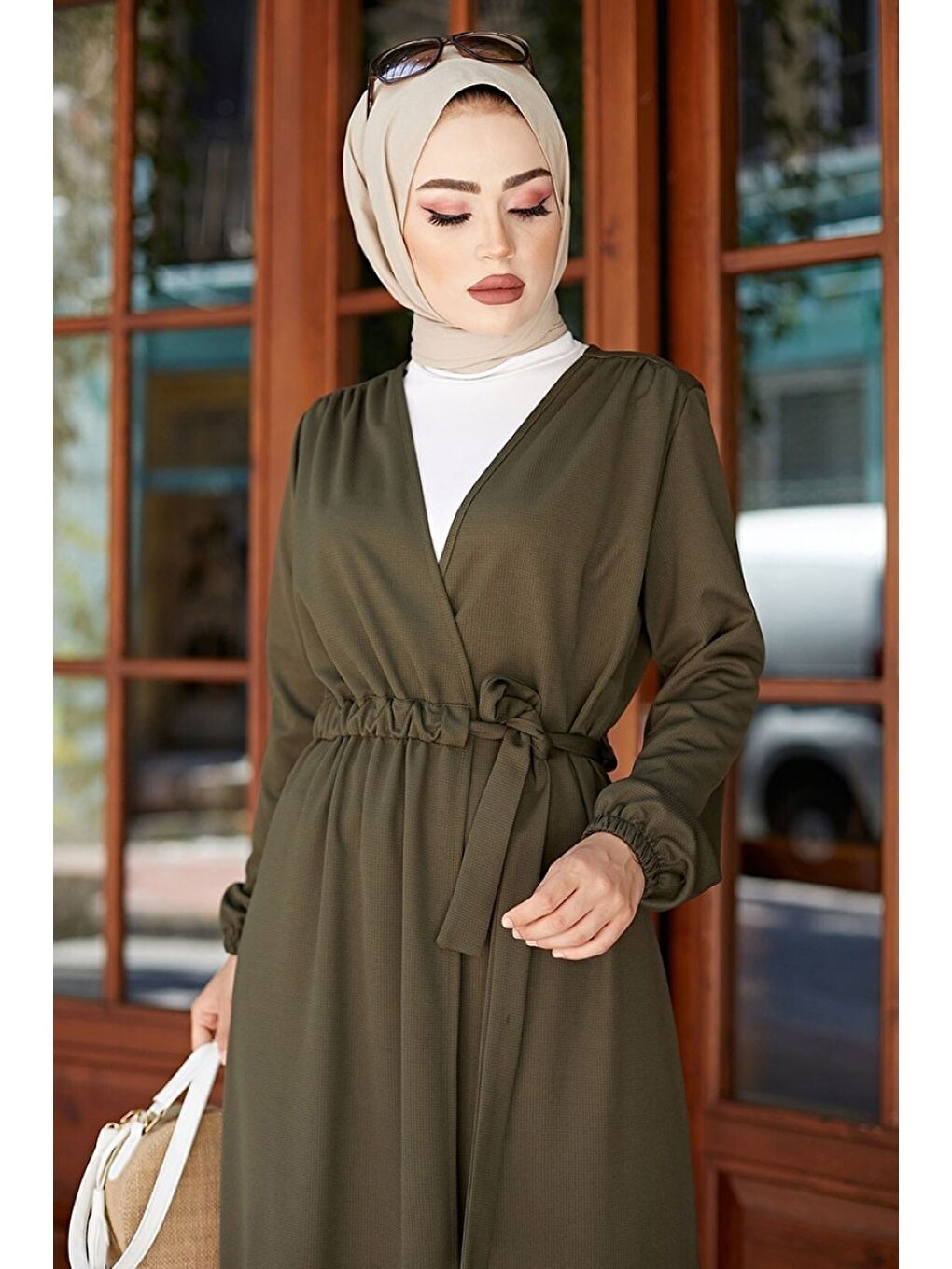 Belden Bağlamalı Hırka Haki - 26586-2