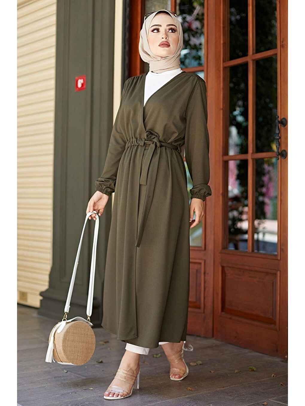 Belden Bağlamalı Hırka Haki - 26586-3