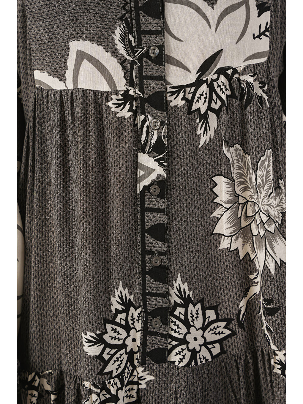 Kadın Desenli Uzun Tesettür Elbise 2585 - Antrasit-4