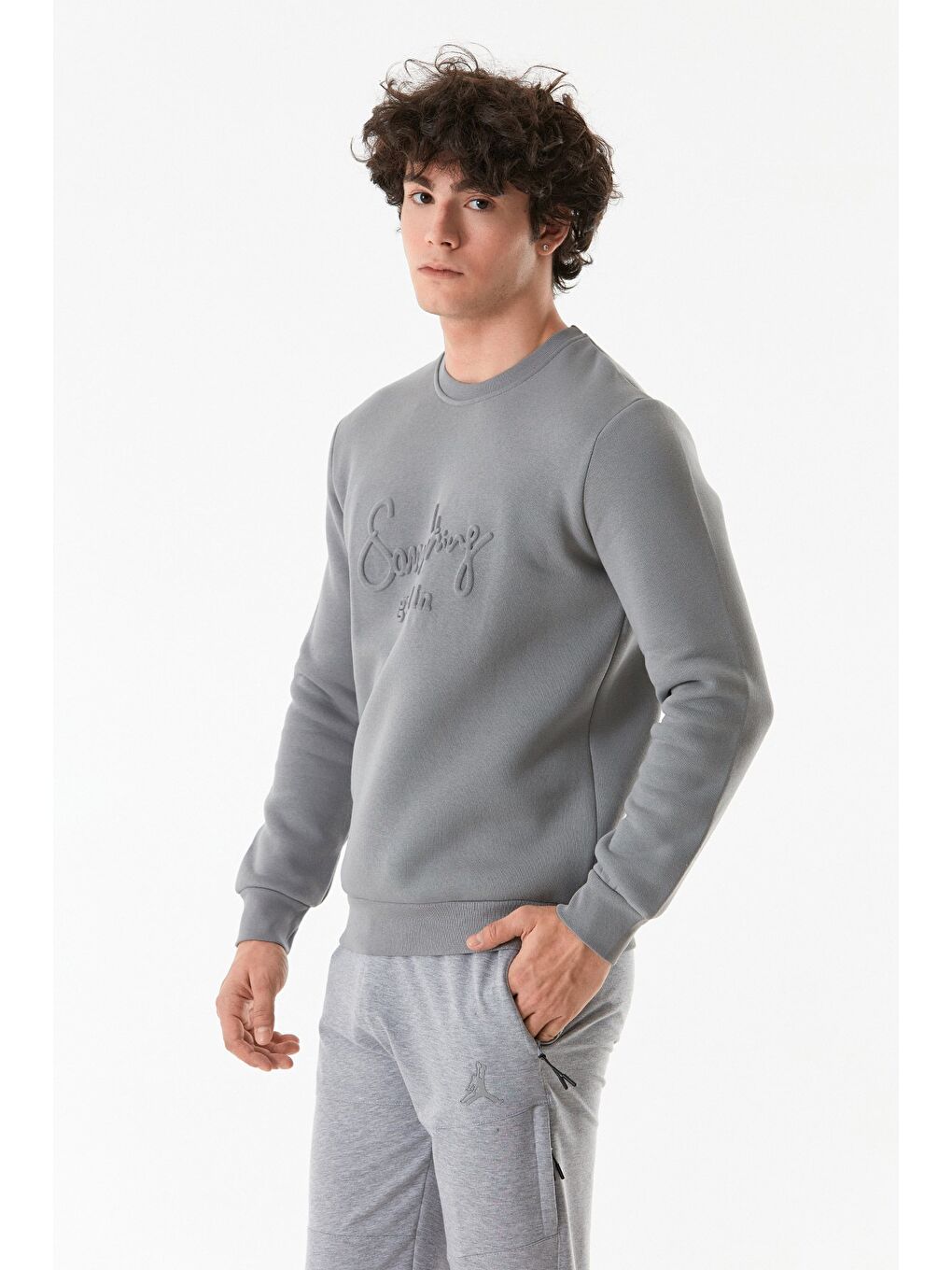 Fullamoda Gri Kabartmalı Bisiklet Yaka Sweatshirt - 3