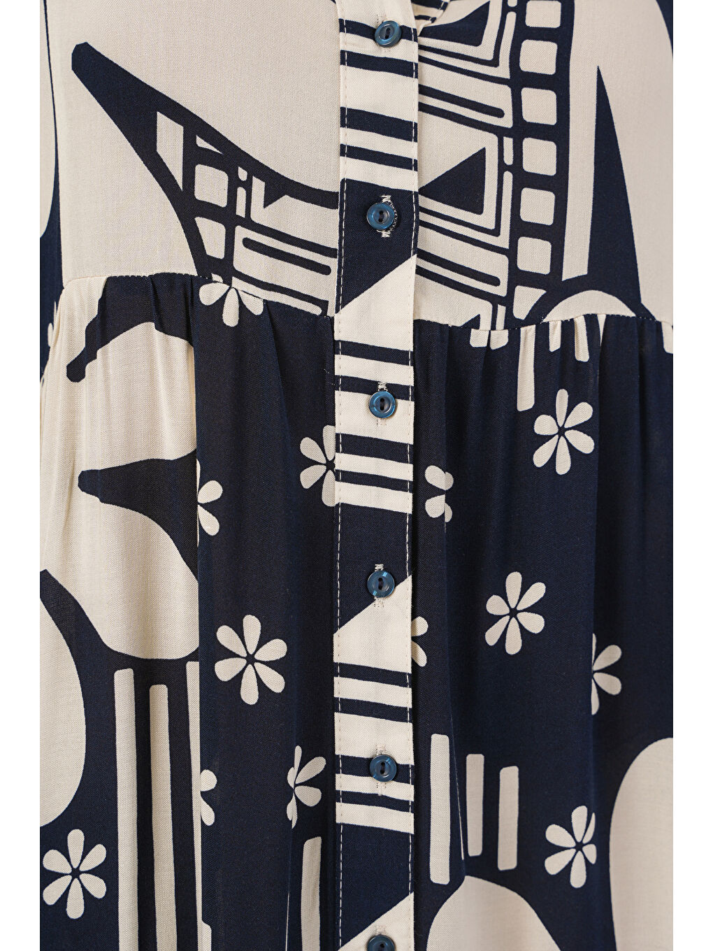 Kadın Desenli Uzun Tesettür Elbise 2585 - L. Lacivert-4