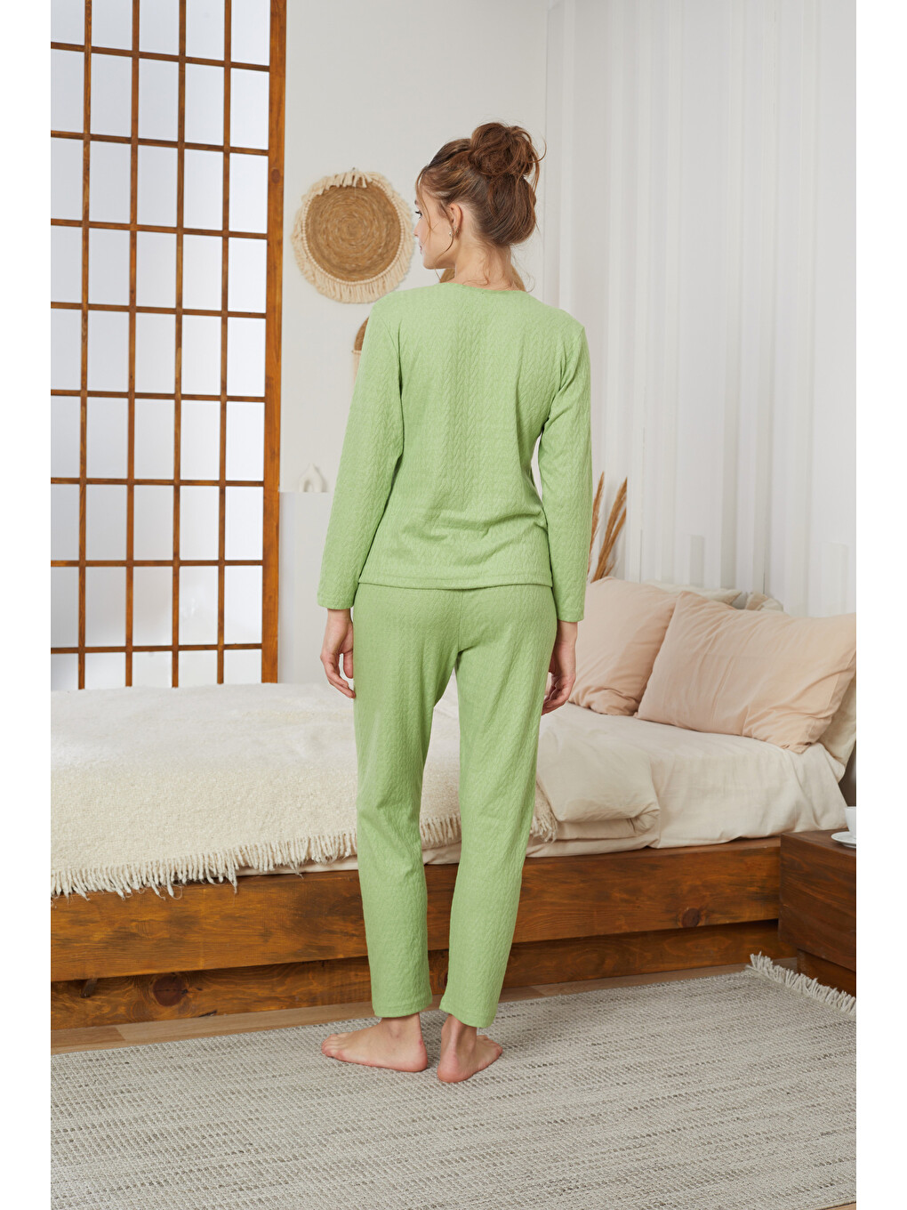 Yeşil Şardonlu Kışlık Örme Pijama Takım25226002-1