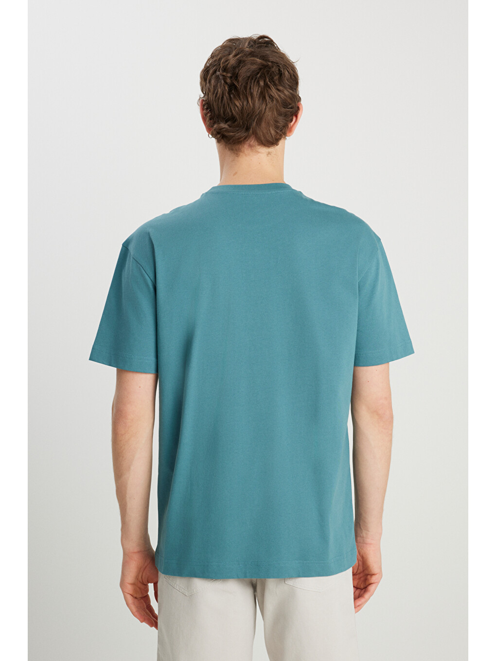 %100 Pamuk Relaxed Fit Geniş Kesim Minimal Logo Lacivert Tişört-4