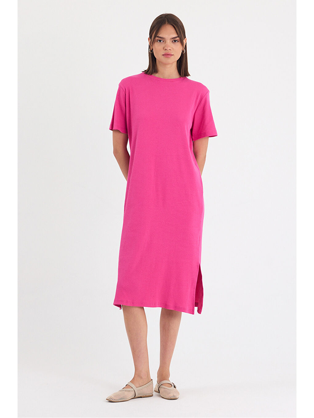 Kadın Kısa Kol Fuşya Elbise