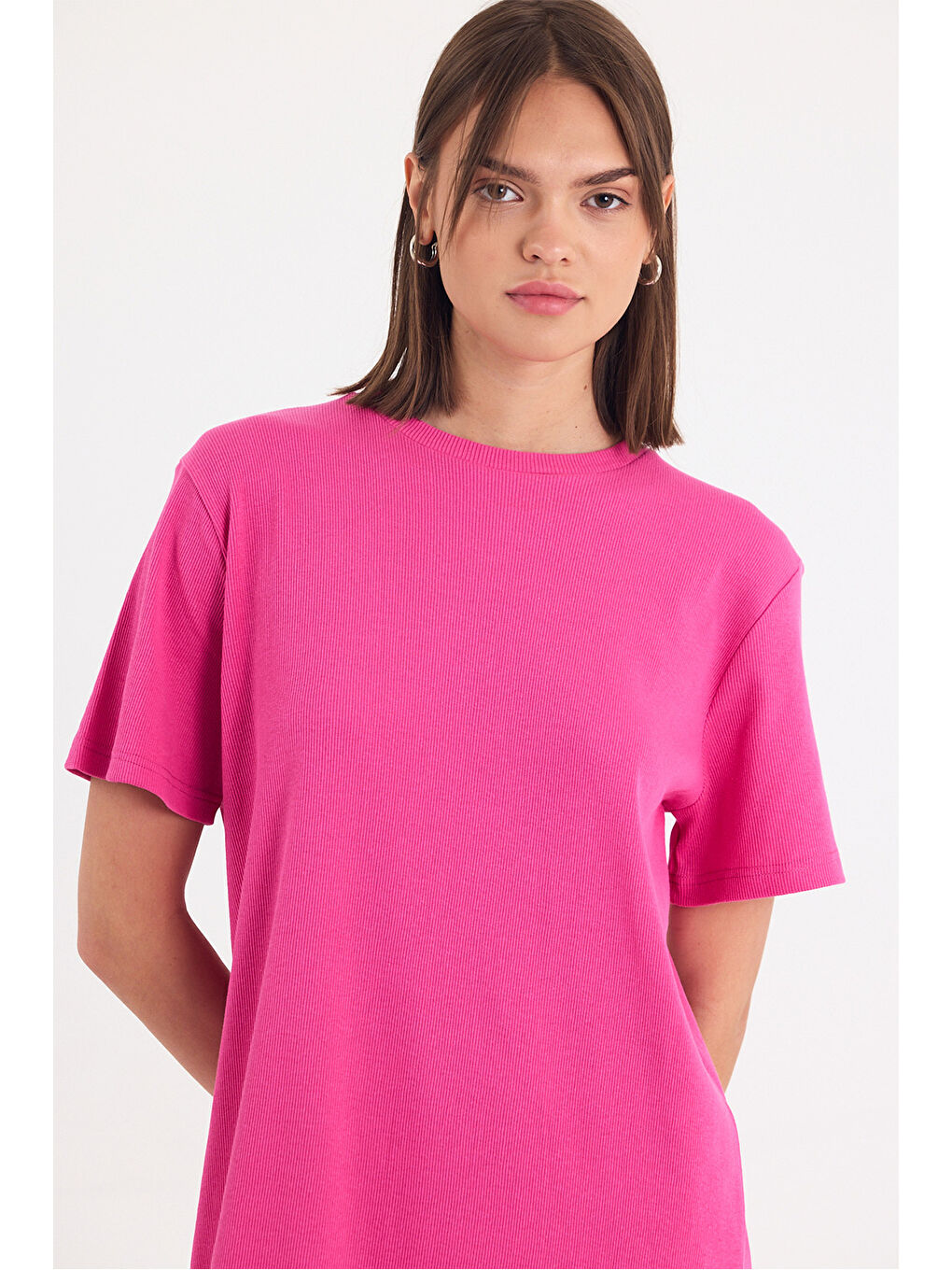 Kadın Kısa Kol Fuşya Elbise-2