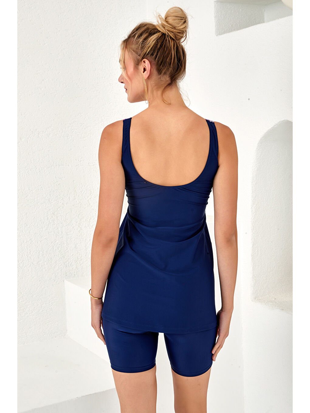 Sıfır Kol Şortlu Yarı Kapalı Mayo 4155 Lacivert01-2