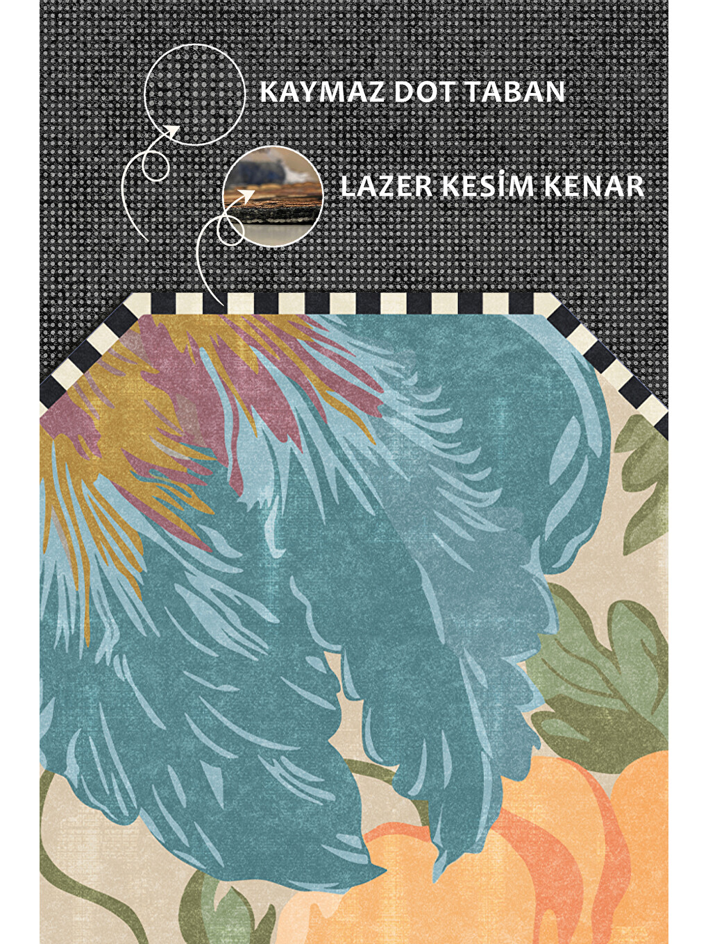 Turuncu Modern Dekoratif Halı – Makinada Yıkanabilir, Kaymaz Taban, İnce Lazer Kesim Halı-3