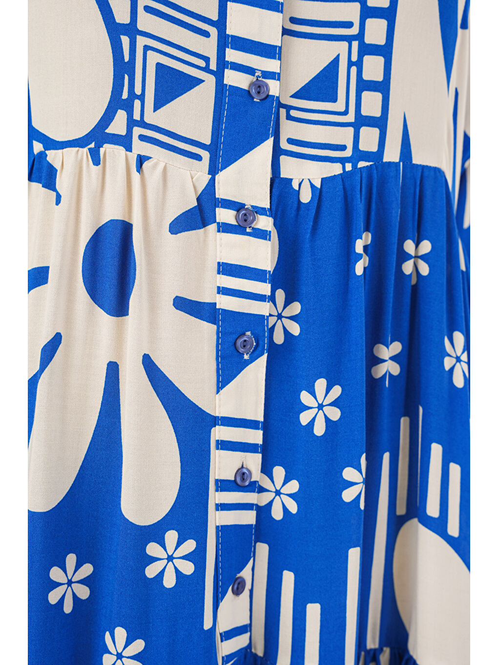 Kadın Desenli Uzun Tesettür Elbise 2585 - Mavi-5