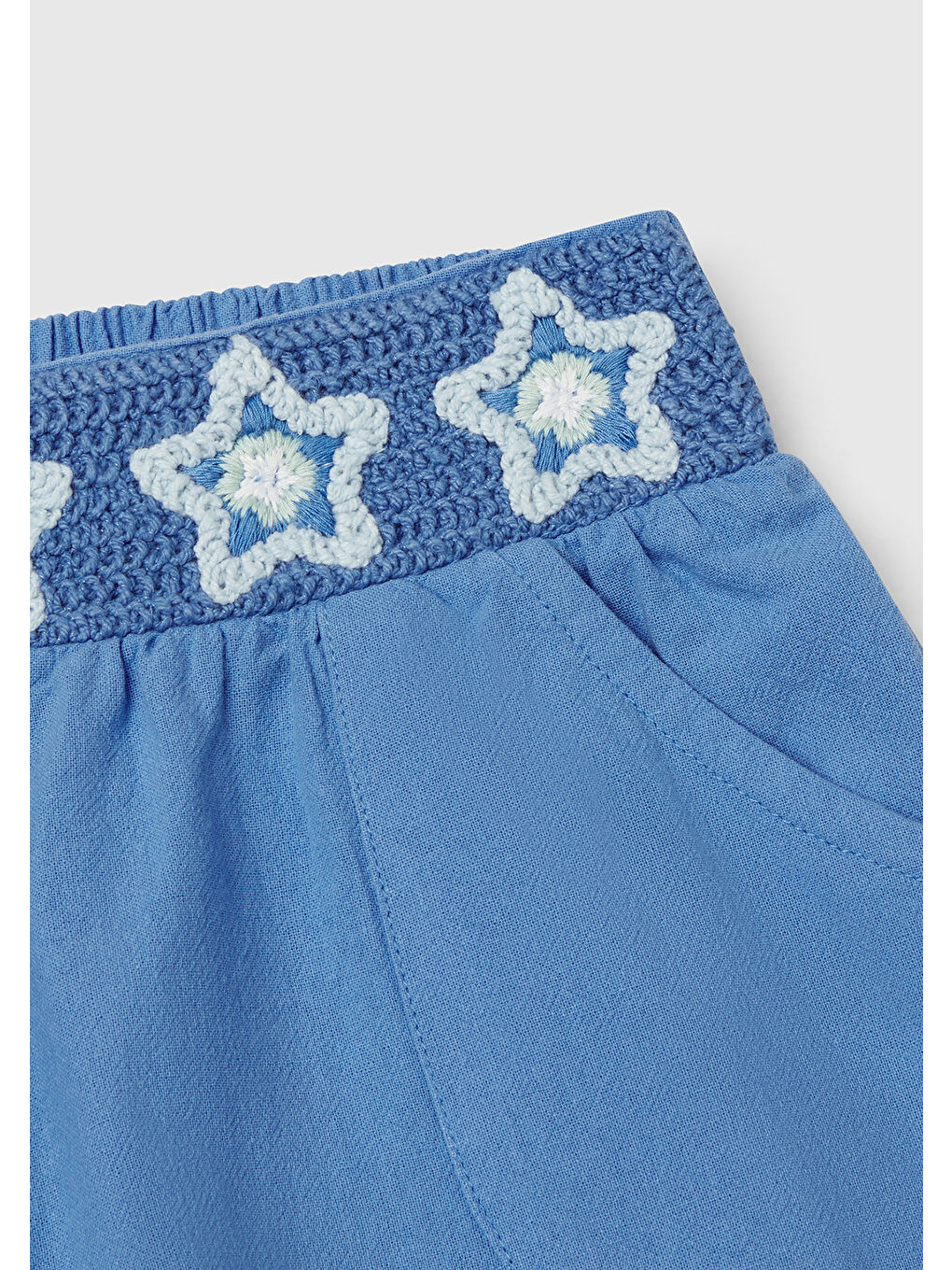 Kız Çocuk Mavi Beli Makrome Çiçek Aplikeli Lastikli Regular Fit Şort-2
