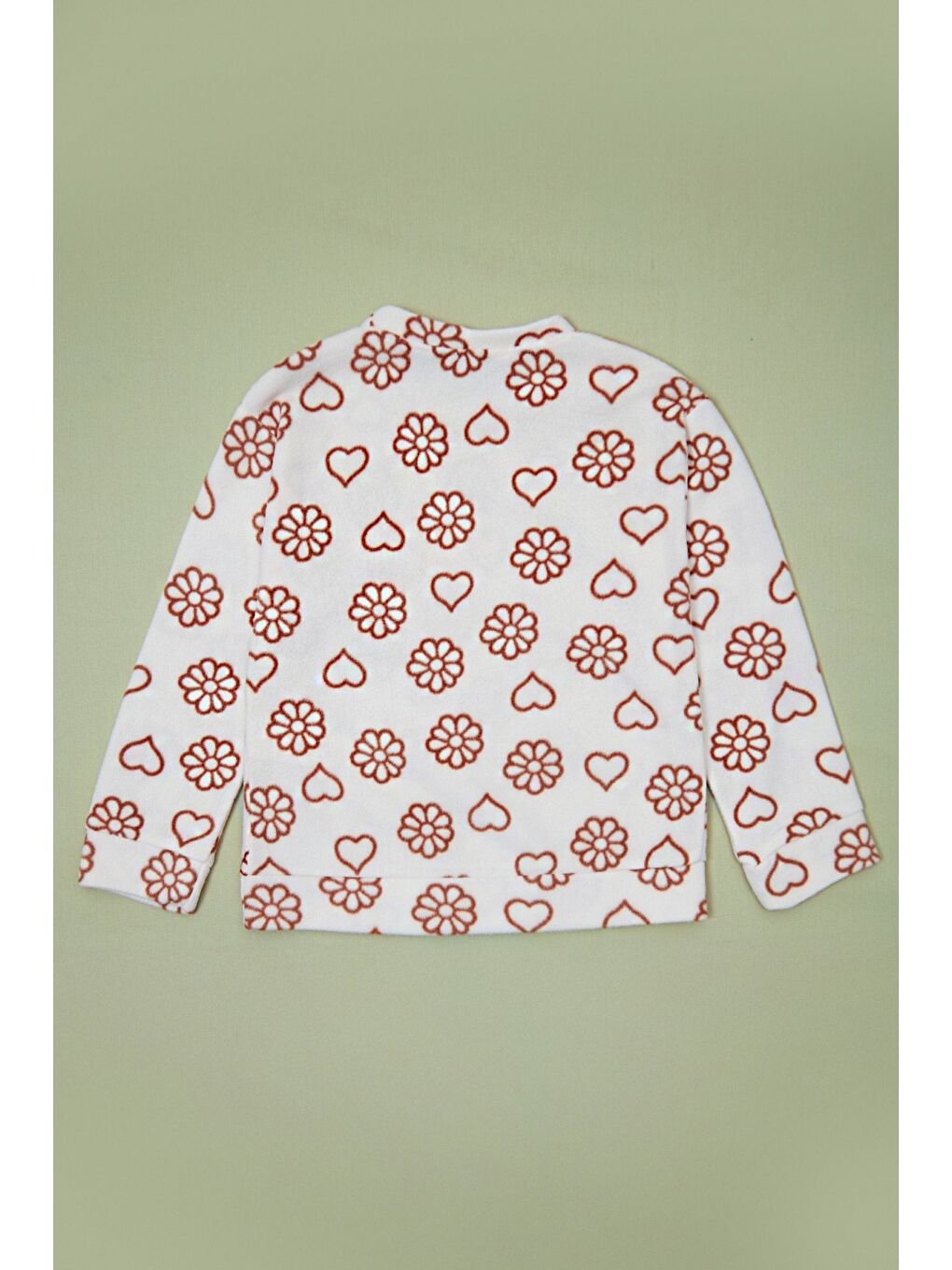 Bej Kalp Ve Çiçek Desenli Kız Çocuk 2 Li Polar Takım-3