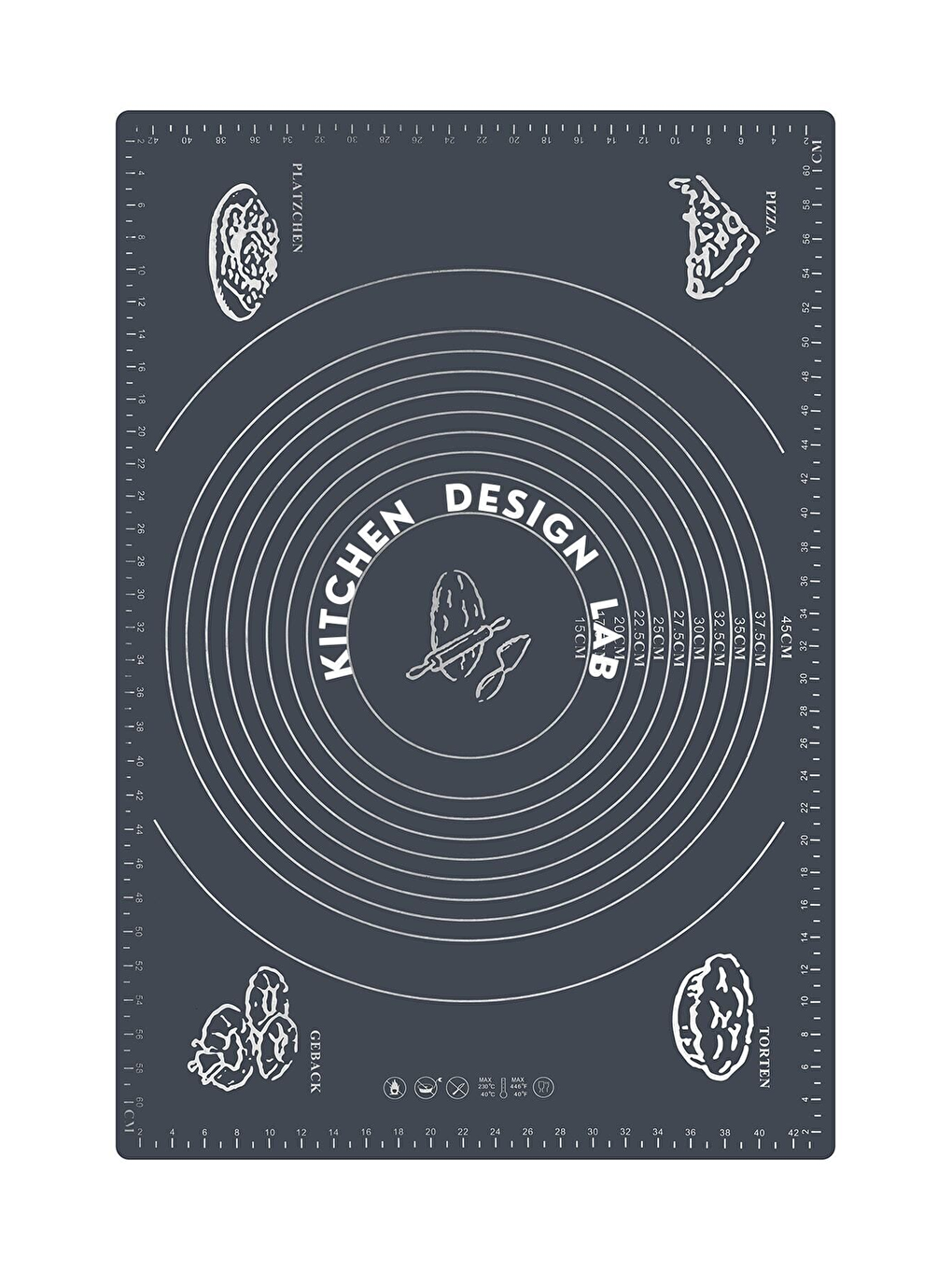 Antrasit 2'li Set Gri 45x65 Cm Silikon Hamur Açma Matı Ve Pratik Ahşap Saplı Silindir Hamur Açıcı-1