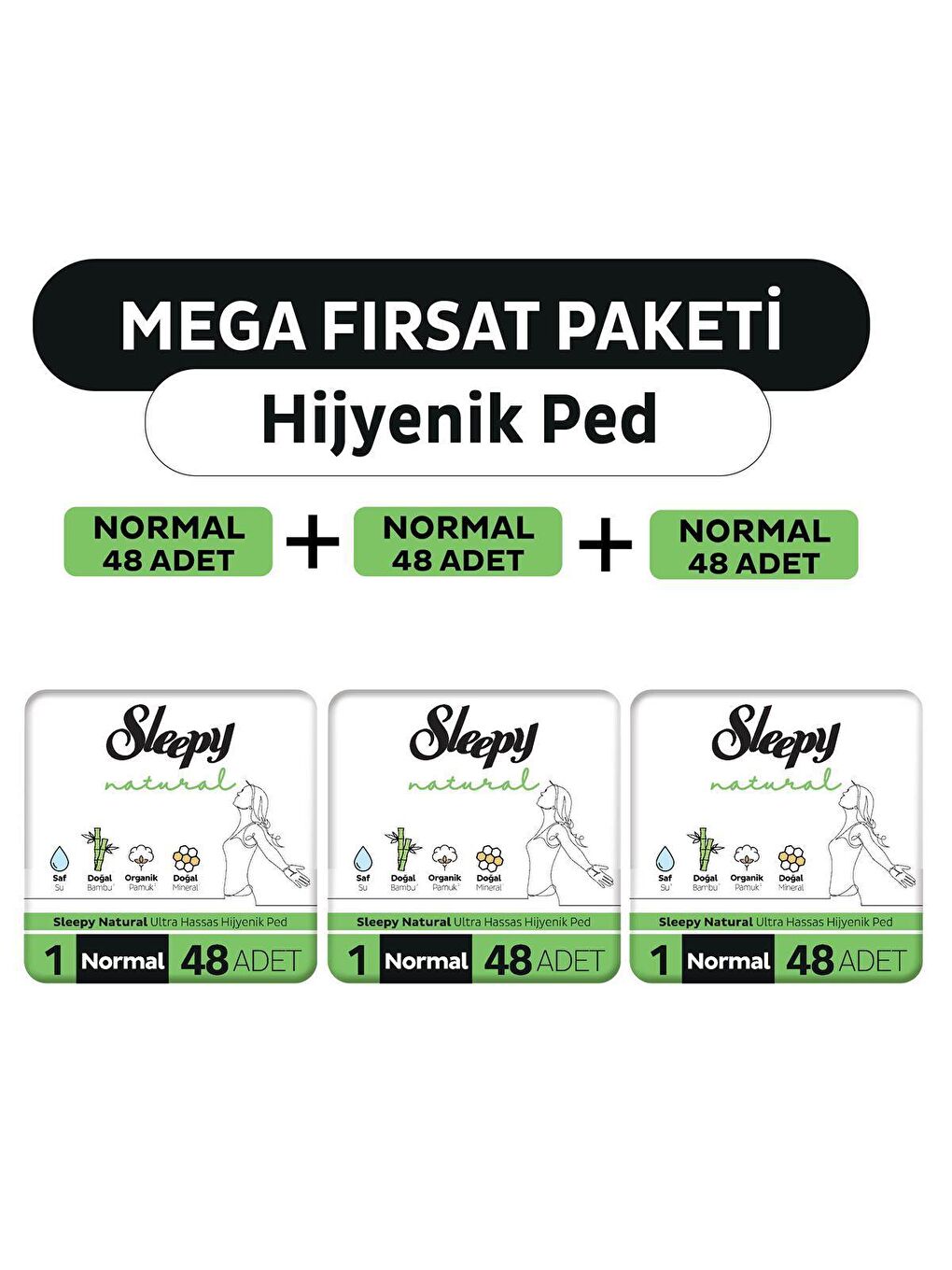 Sleepy Beyaz Natural Ultra Hassas Hijyenik Ped Mega Fırsat Paketi Normal 144 Adet