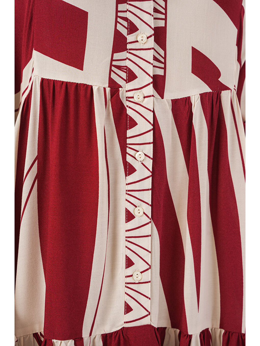 Kadın Desenli Uzun Tesettür Elbise 2585 - Y.Bordo-4