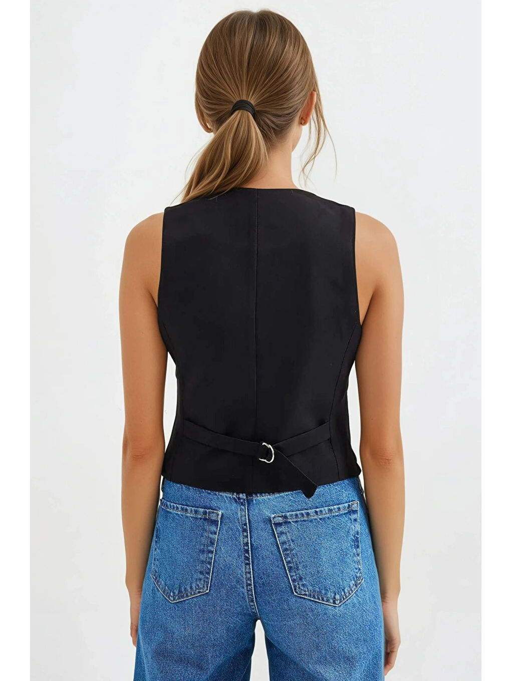 Kadın Siyah Düğmeli Astarlı Yelek HZL25S-BD167961-3