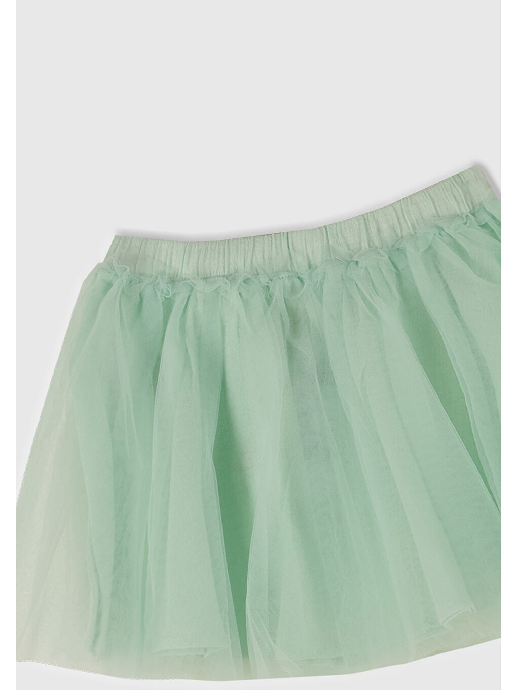 Turkuaz Kız Çocuk Su Yeşili Tül Detaylı Beli Lastikli Pileli Etek-1