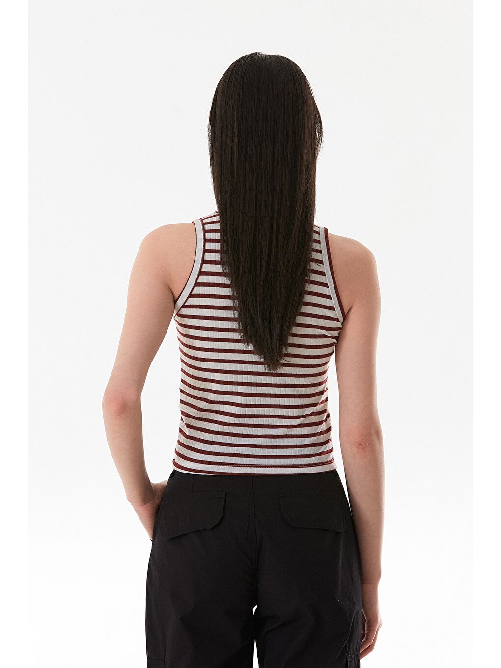 Bordo Çizgili Halter Yaka Body-2