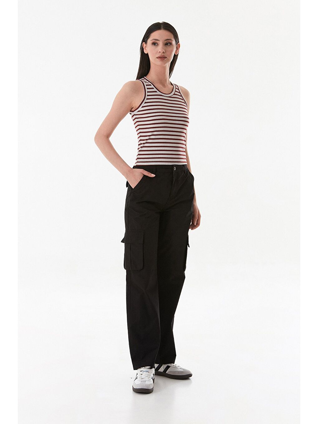 Bordo Çizgili Halter Yaka Body-3