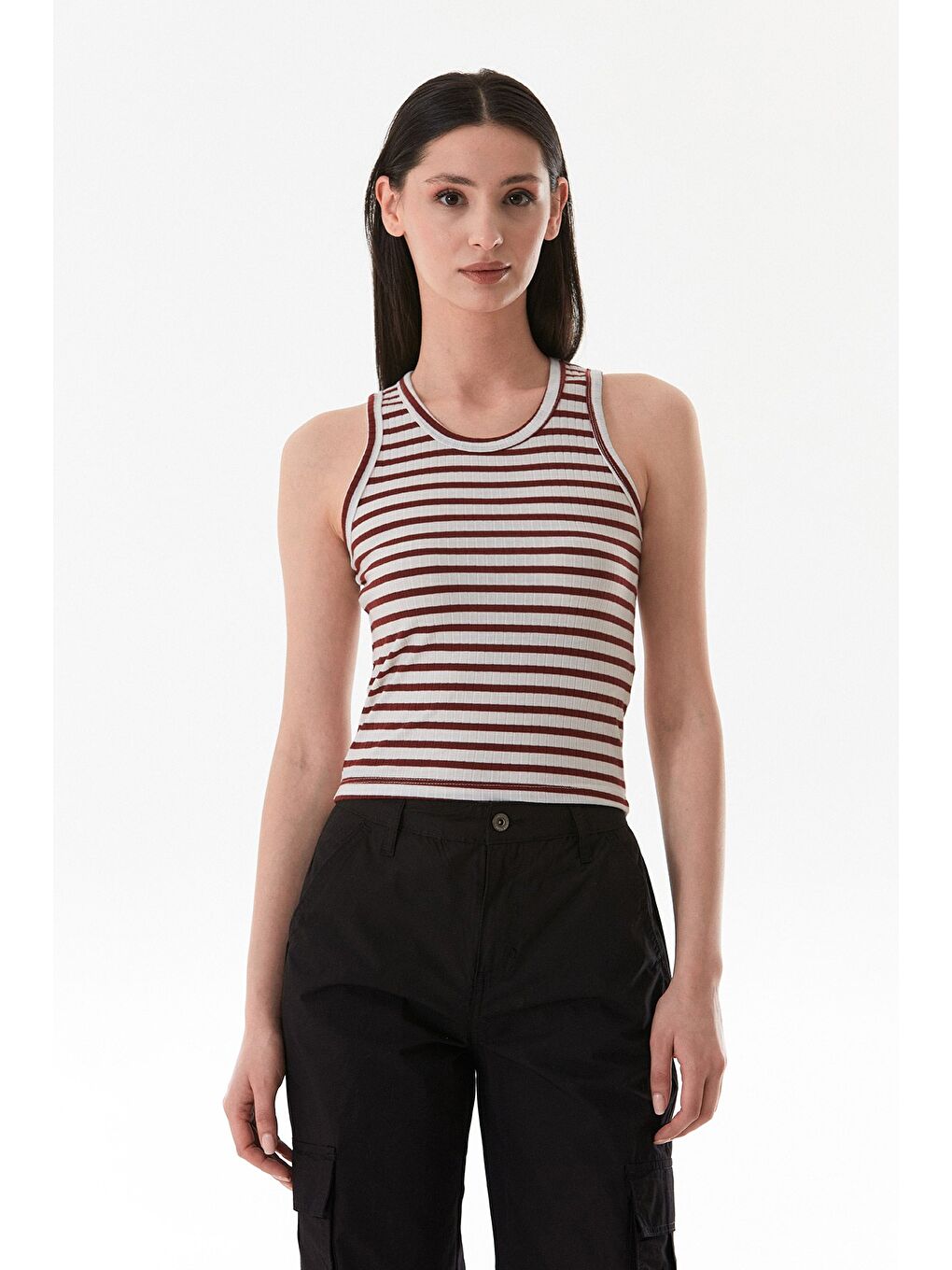 Bordo Çizgili Halter Yaka Body-4