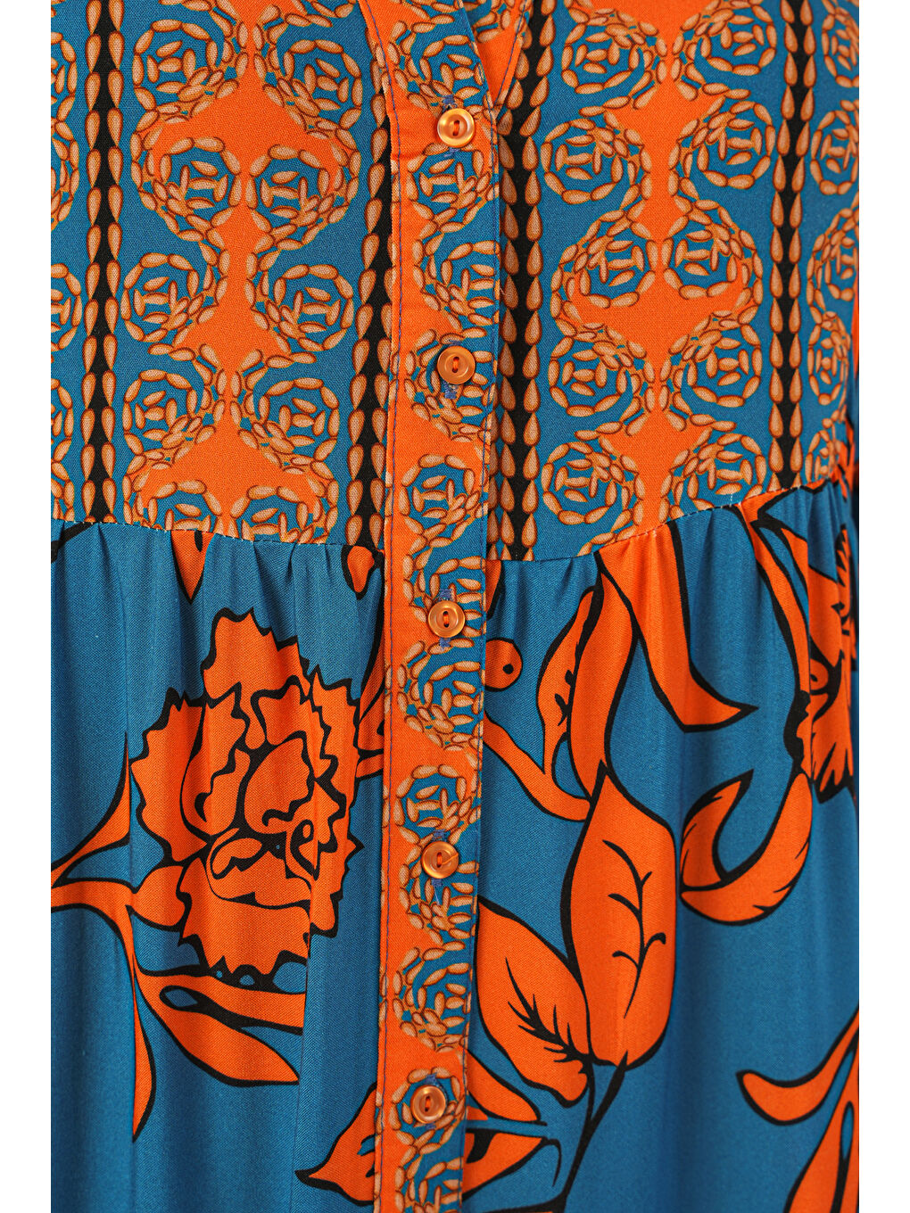 Kadın Desenli Uzun Tesettür Elbise 2585 - C. Turuncu-4