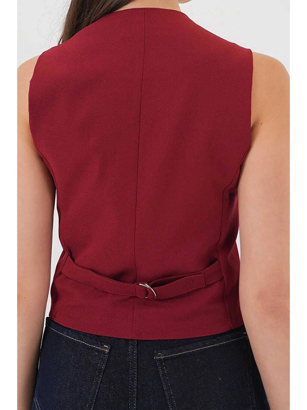 Kadın Bordo Düğmeli Astarlı Yelek HZL25S-BD167961-3