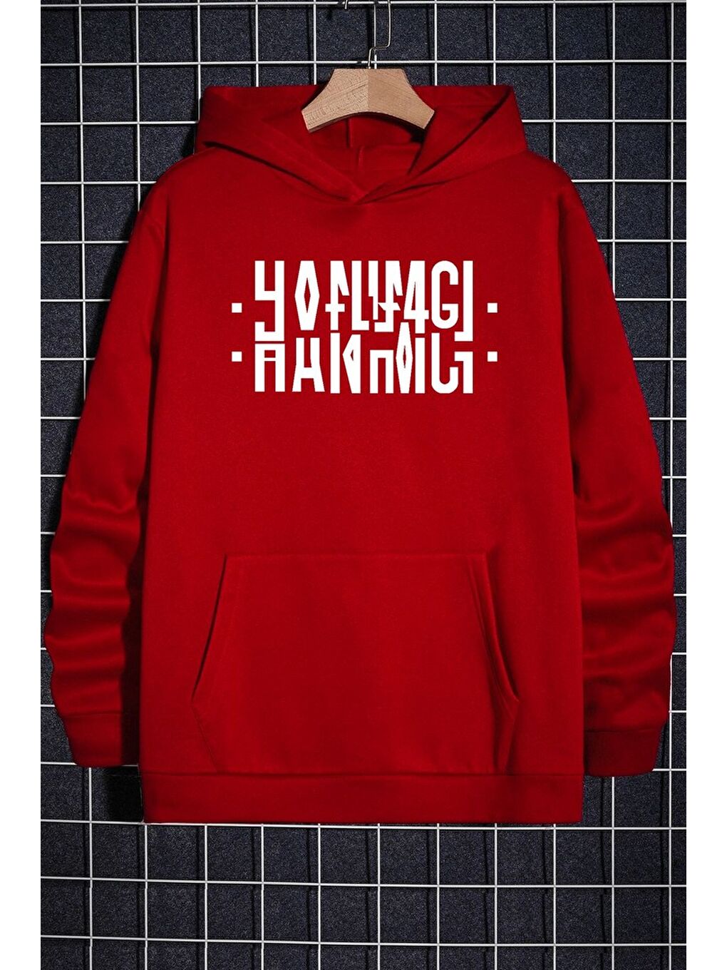 uyguntarz Kırmızı Hanımcı Yazılı Katlamalı Sweatshirt