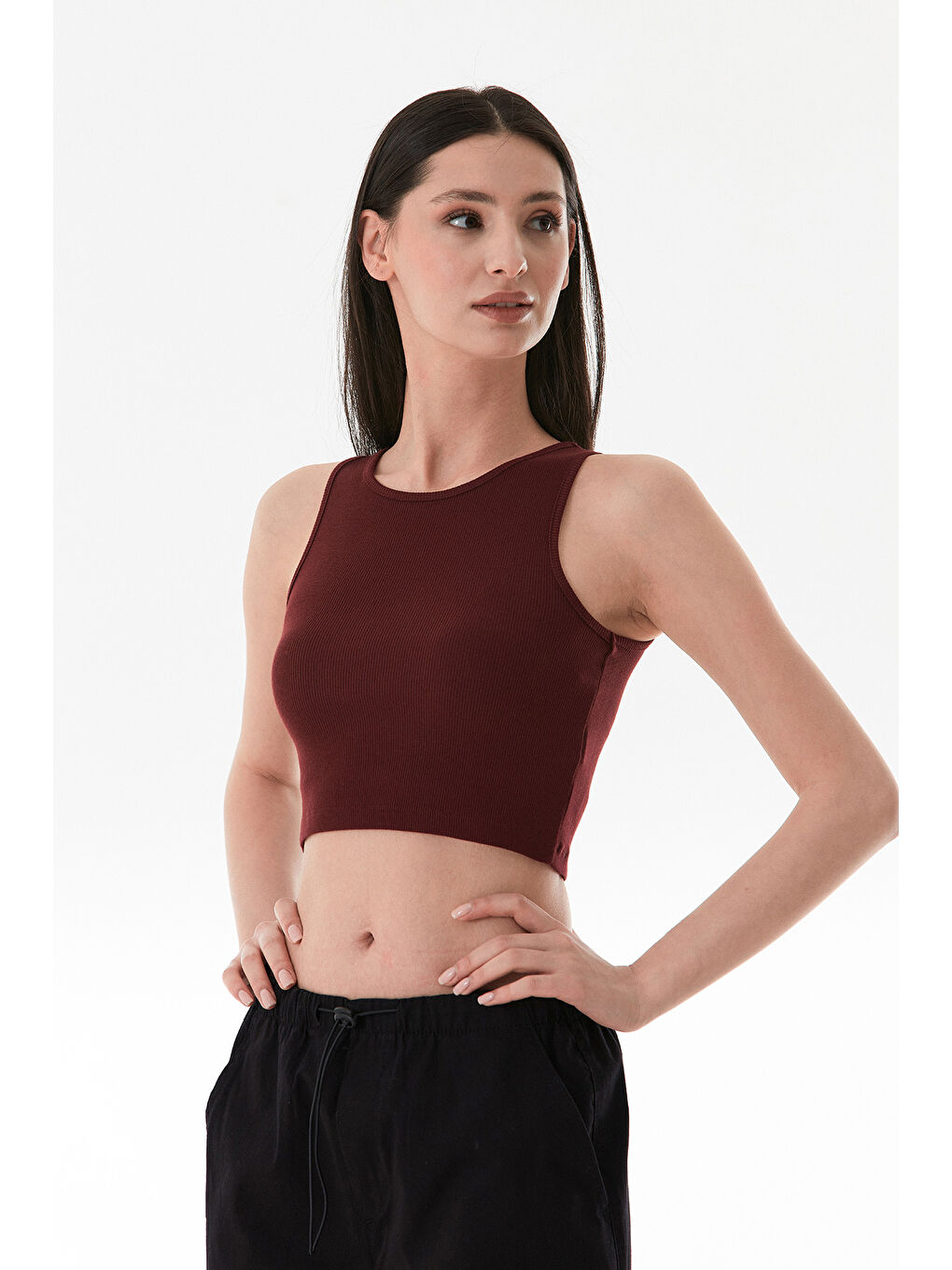 Bordo Basic Fitilli Halter Yaka Modal Body-1