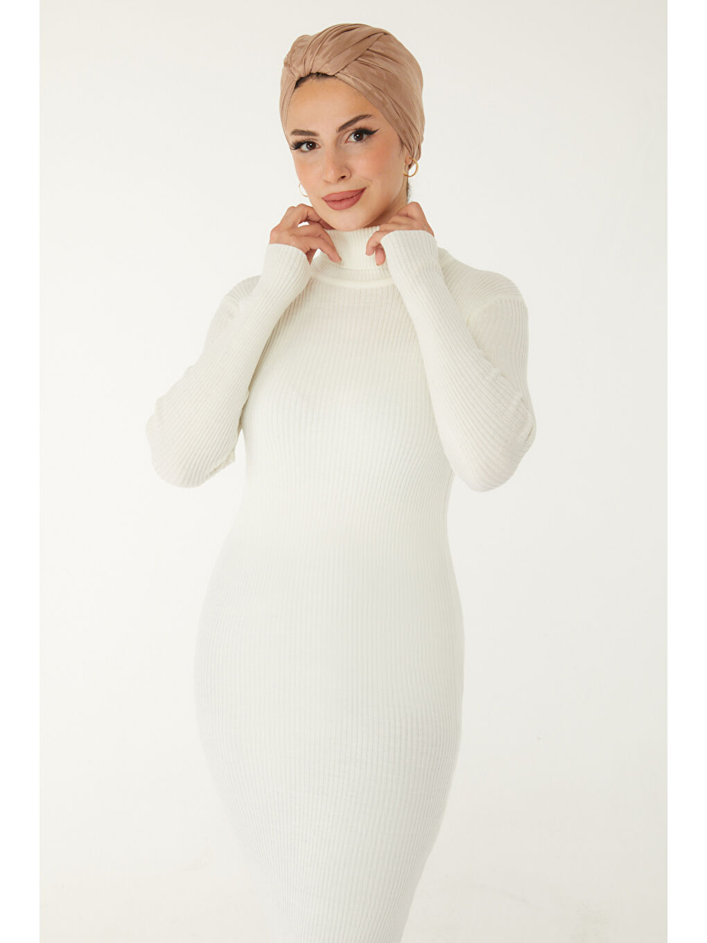 Triko Elbise Ekru - 26526