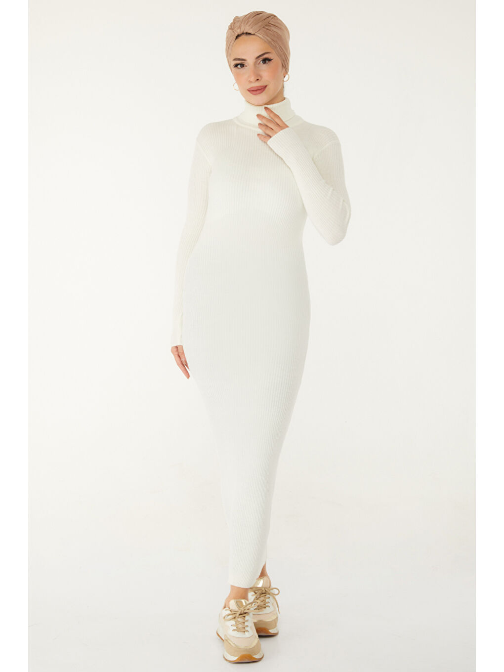 Triko Elbise Ekru - 26526-1