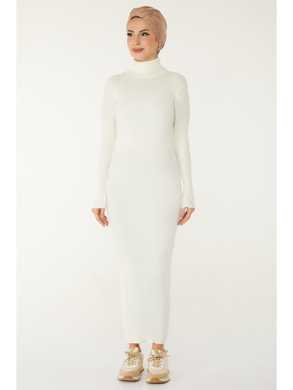 Triko Elbise Ekru - 26526-2