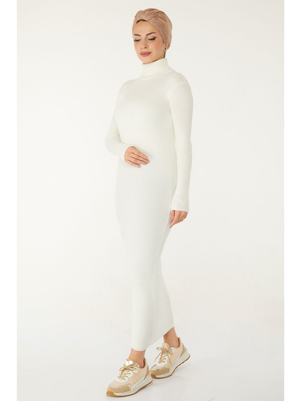 Triko Elbise Ekru - 26526-3