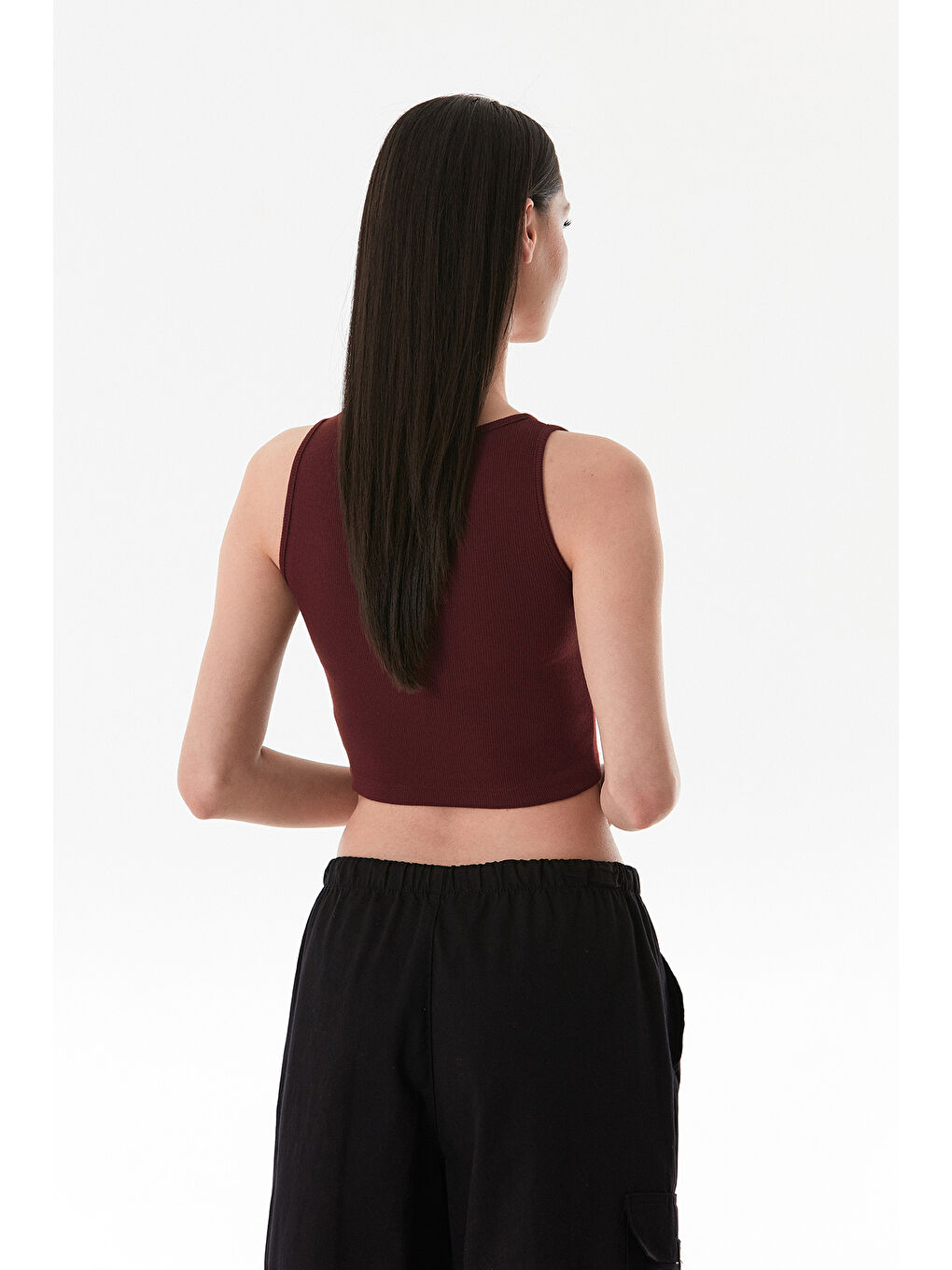 Bordo Basic Fitilli Halter Yaka Modal Body-3
