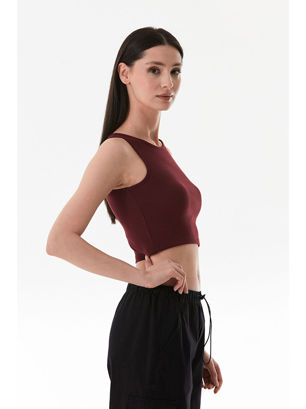 Bordo Basic Fitilli Halter Yaka Modal Body-4