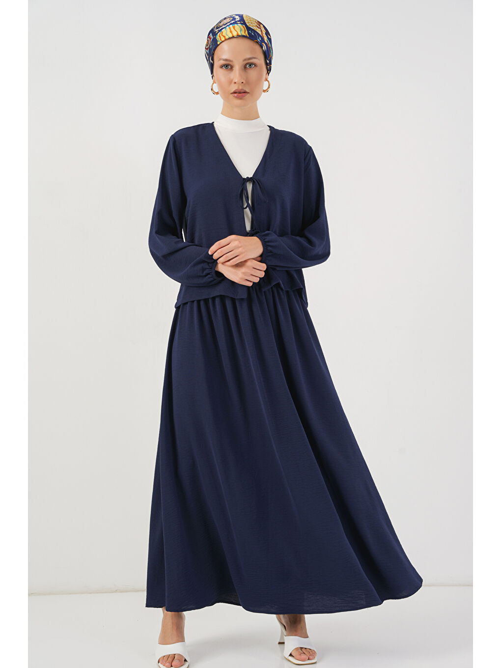 Kadın Ayrobin Kimono Etek İkili Takım 8047 - Lacivert