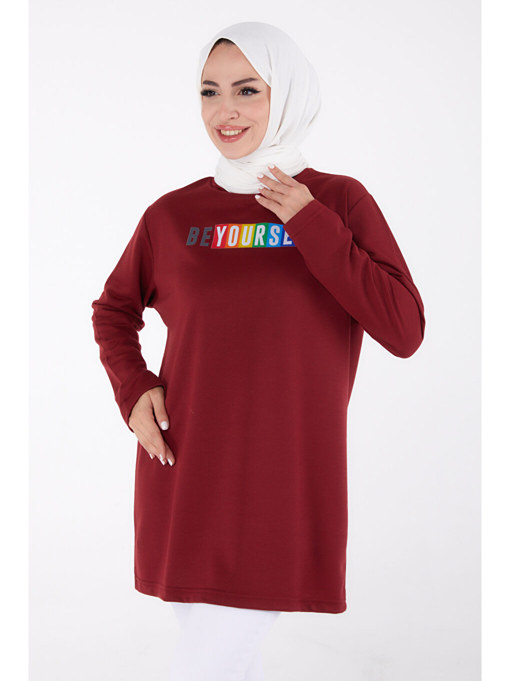 Baskılı Sweatshirt Bordo - 13331-1