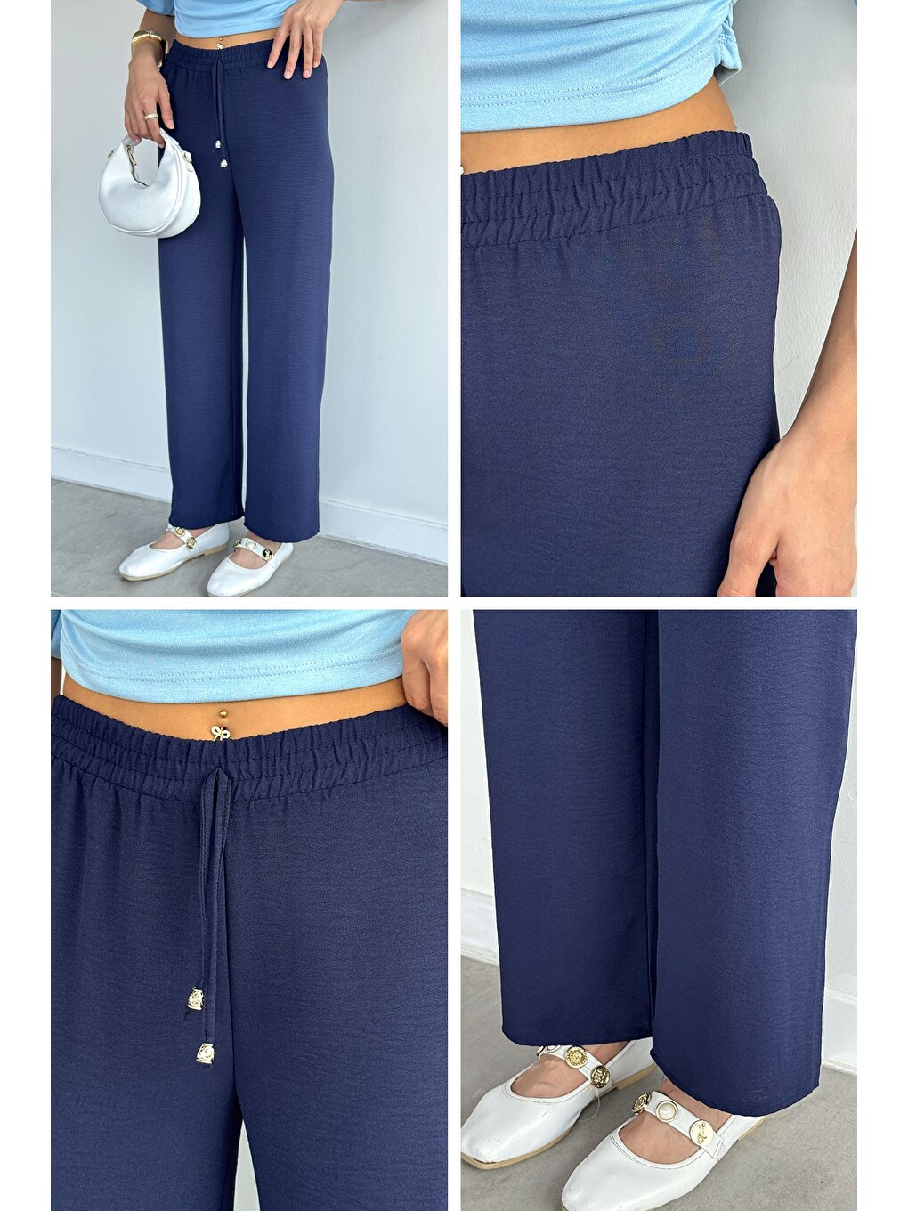Lacivert Bol Paça Pantolon-4