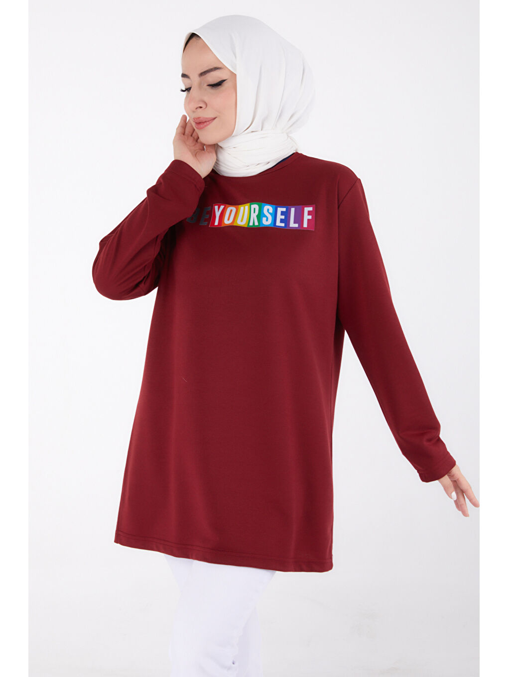 Baskılı Sweatshirt Bordo - 13331-2