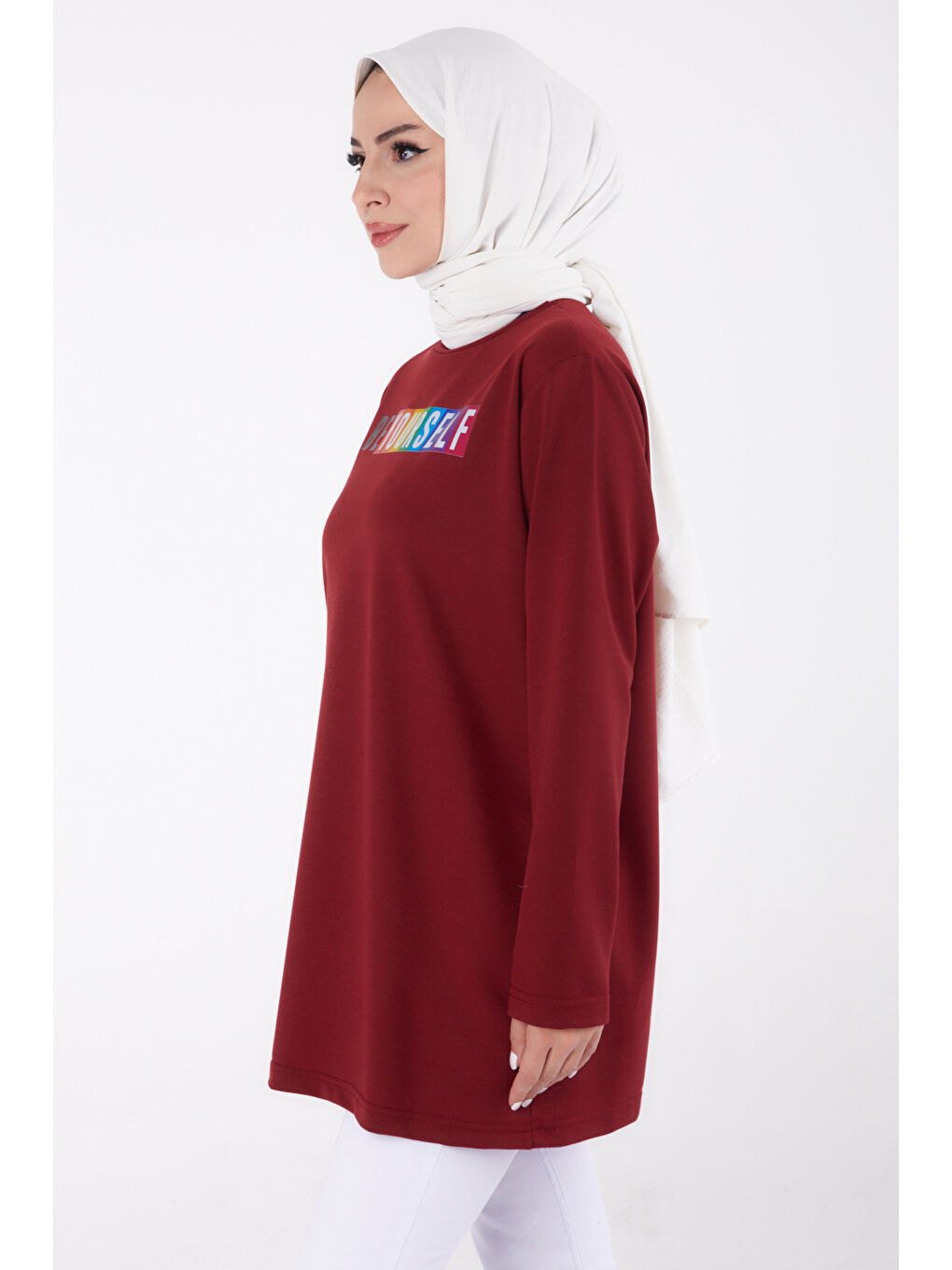 Baskılı Sweatshirt Bordo - 13331-3