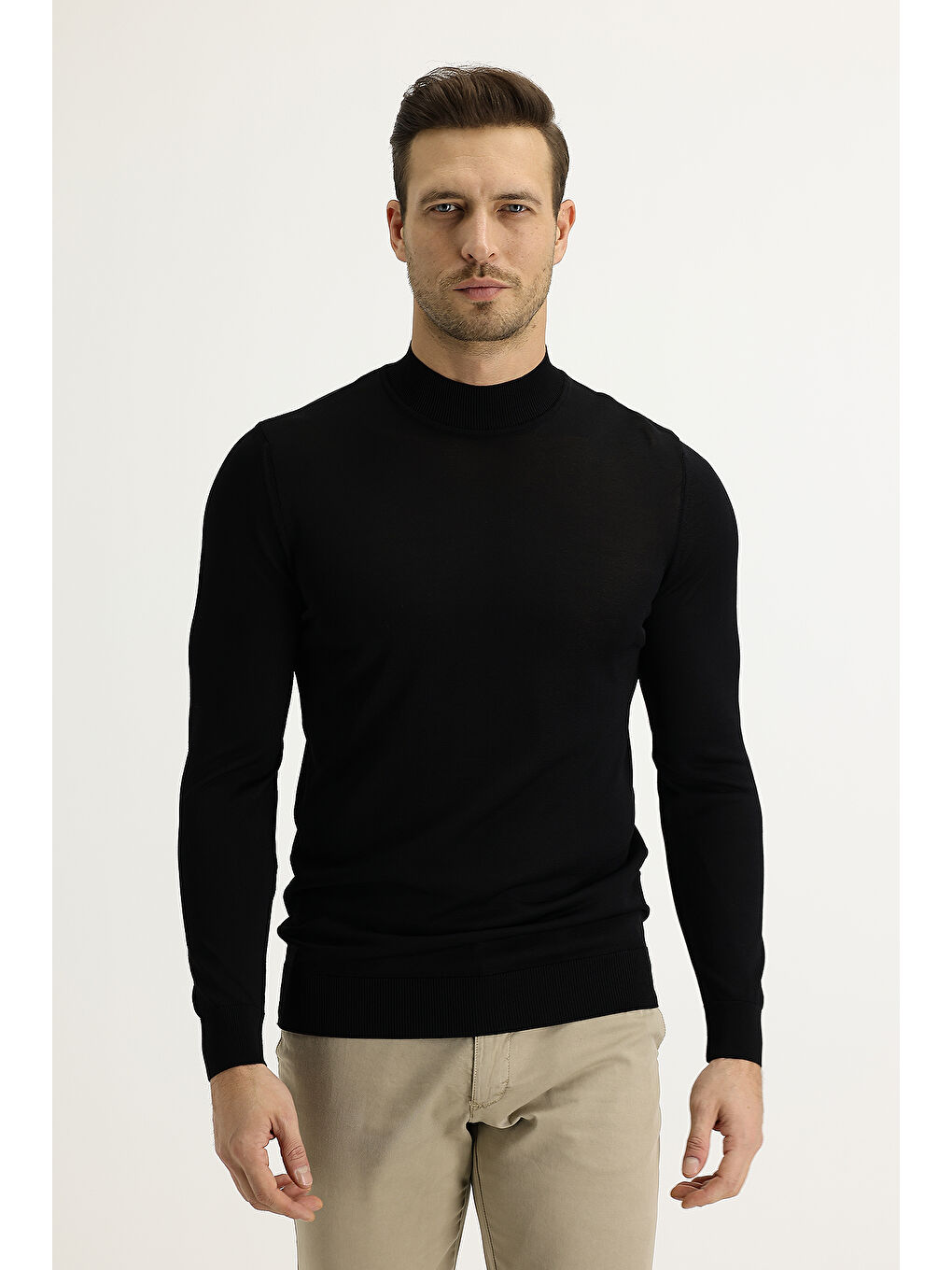 Siyah Bato Yaka Slim Fit Dar Kesim Triko Kazak-1