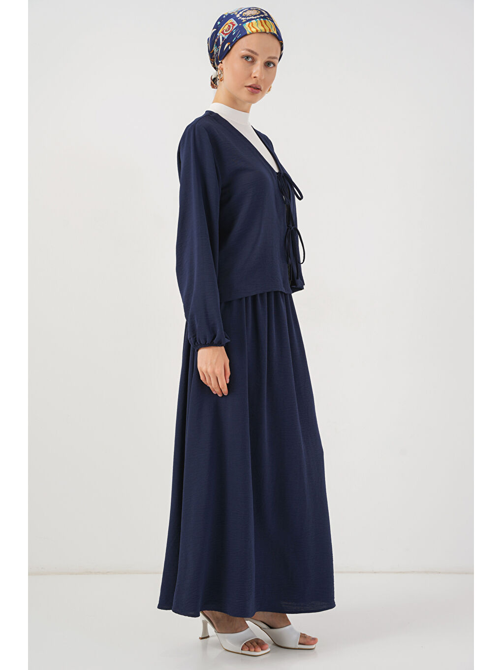 Kadın Ayrobin Kimono Etek İkili Takım 8047 - Lacivert-2