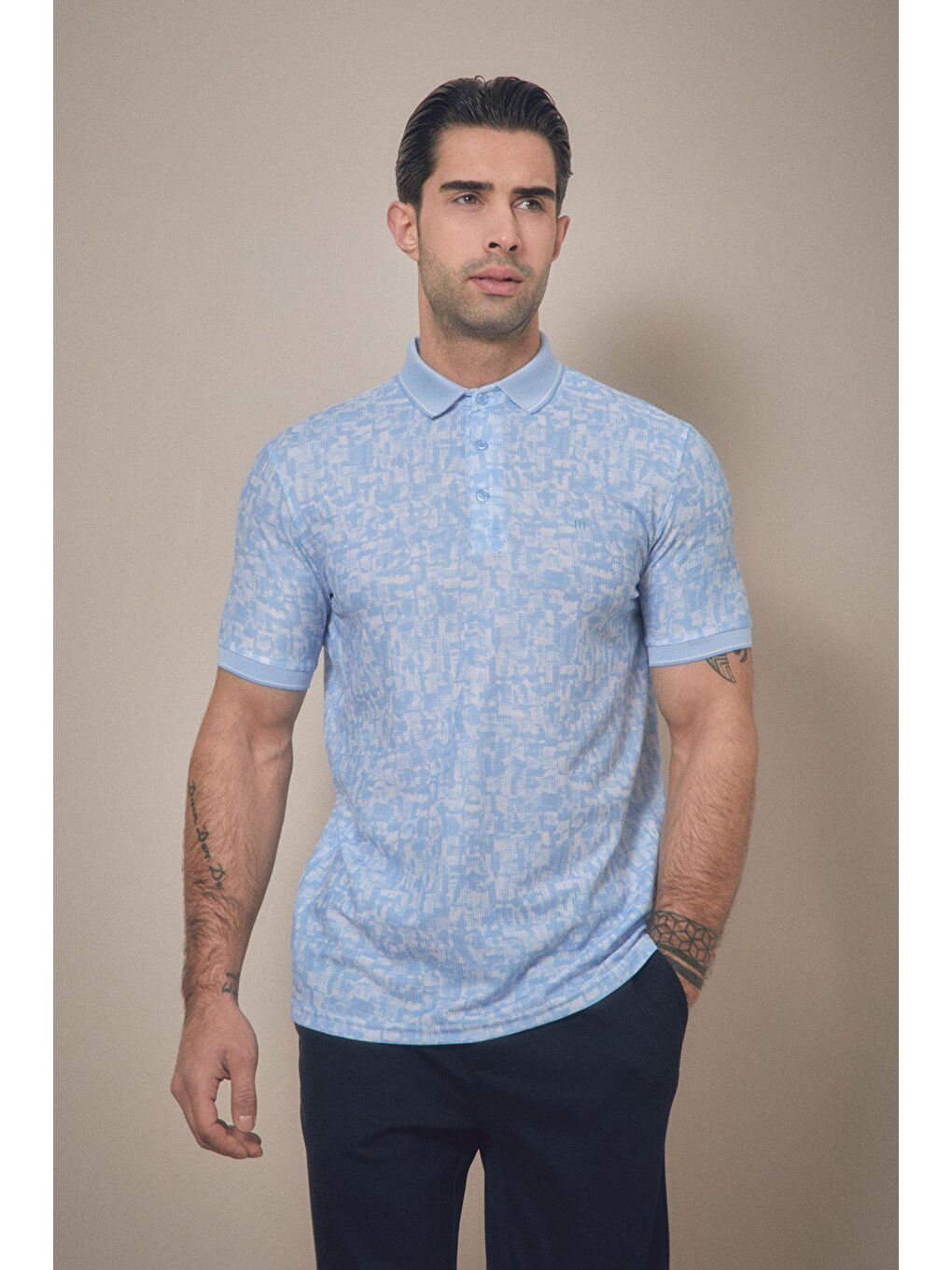 Mavi Baskılı Polo Yaka Tişört