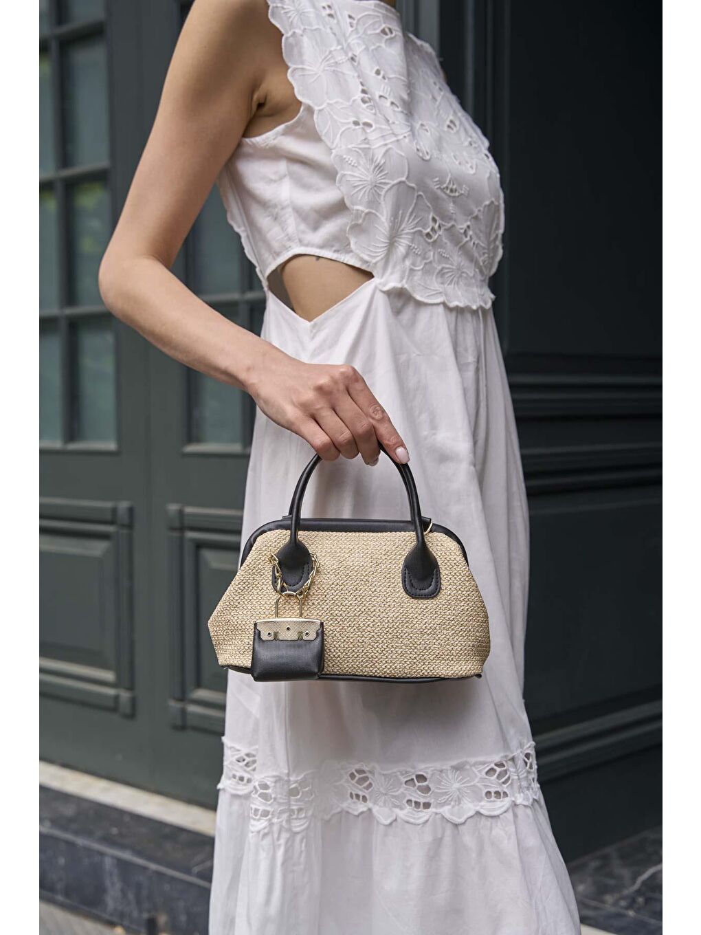 Hasır Dokulu Mini El Çantası Siyah-2