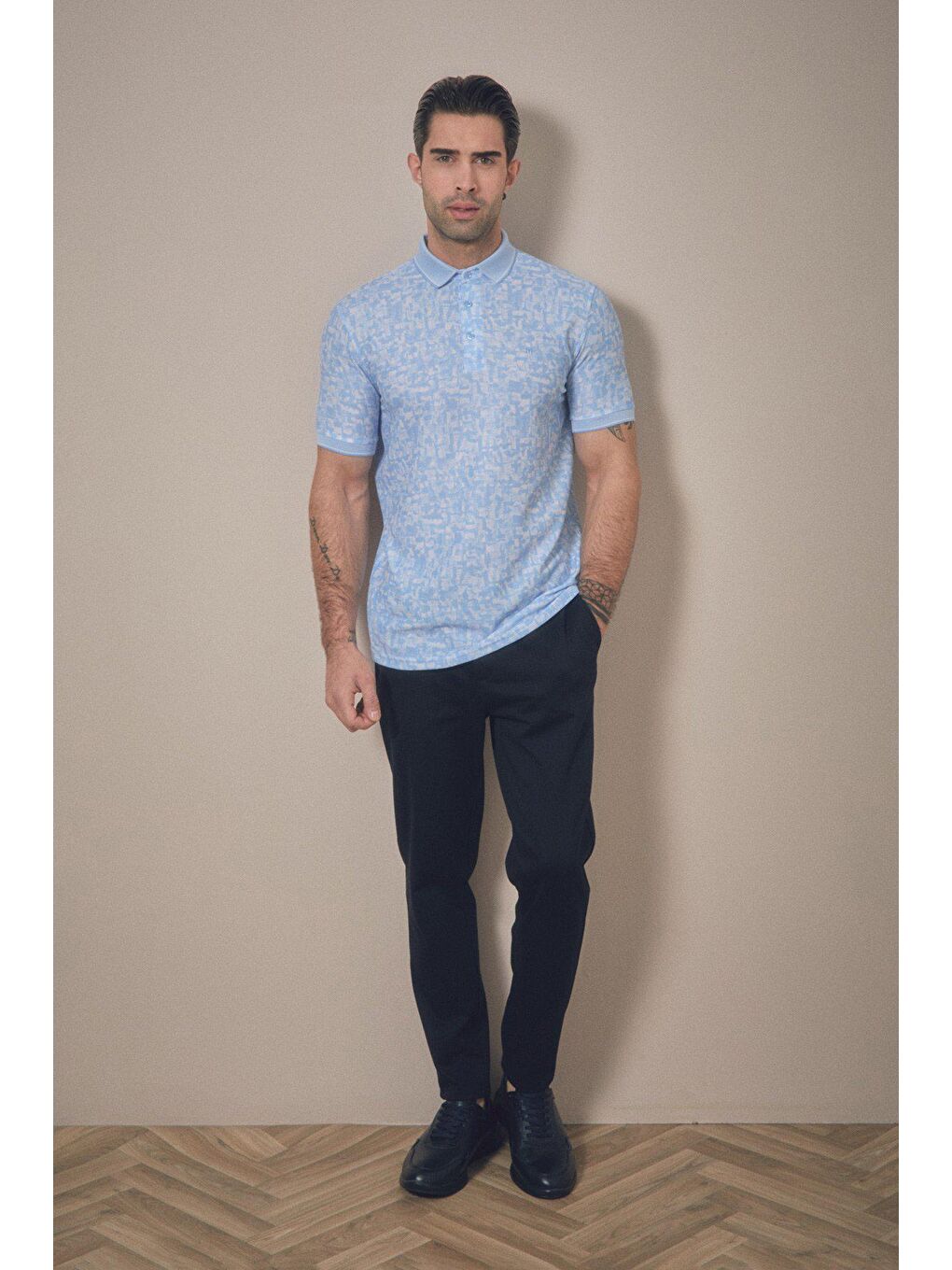 Mavi Baskılı Polo Yaka Tişört-2